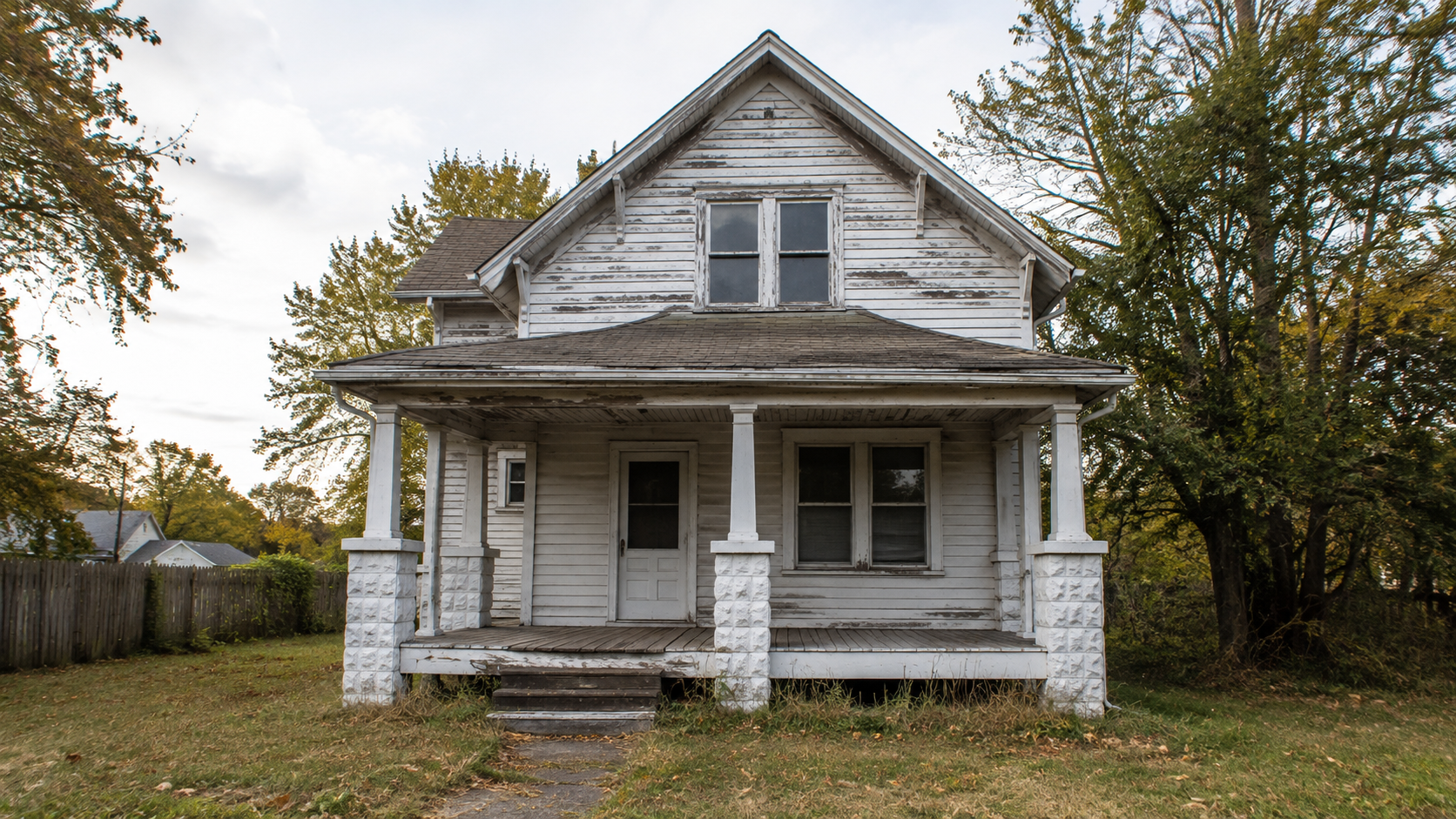 Weathered older house showing signs of vacancy